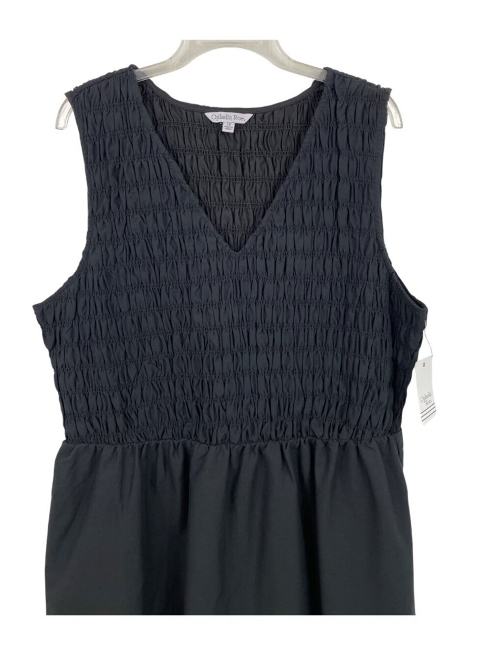 Ophelia Roe Womens Black Smock Dress 1X Sleeveless V-Neck - Picture 3 of 8